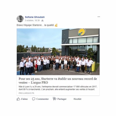 Post Facebook d'un collaborateur de chez Starterre pour les 25 ans