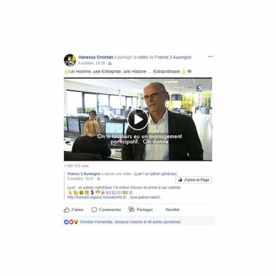 Partage d'une interview de Mr Brissaud sur Facebook par une collaboratrice