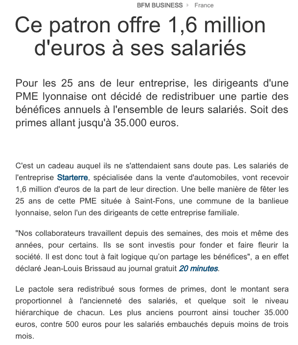 BFM Business France : Ce patron offre 1,6 million d'euros à ses salariés