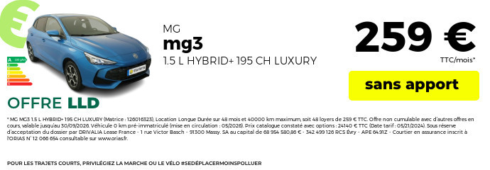 Offre septembre 2026 mg mg3